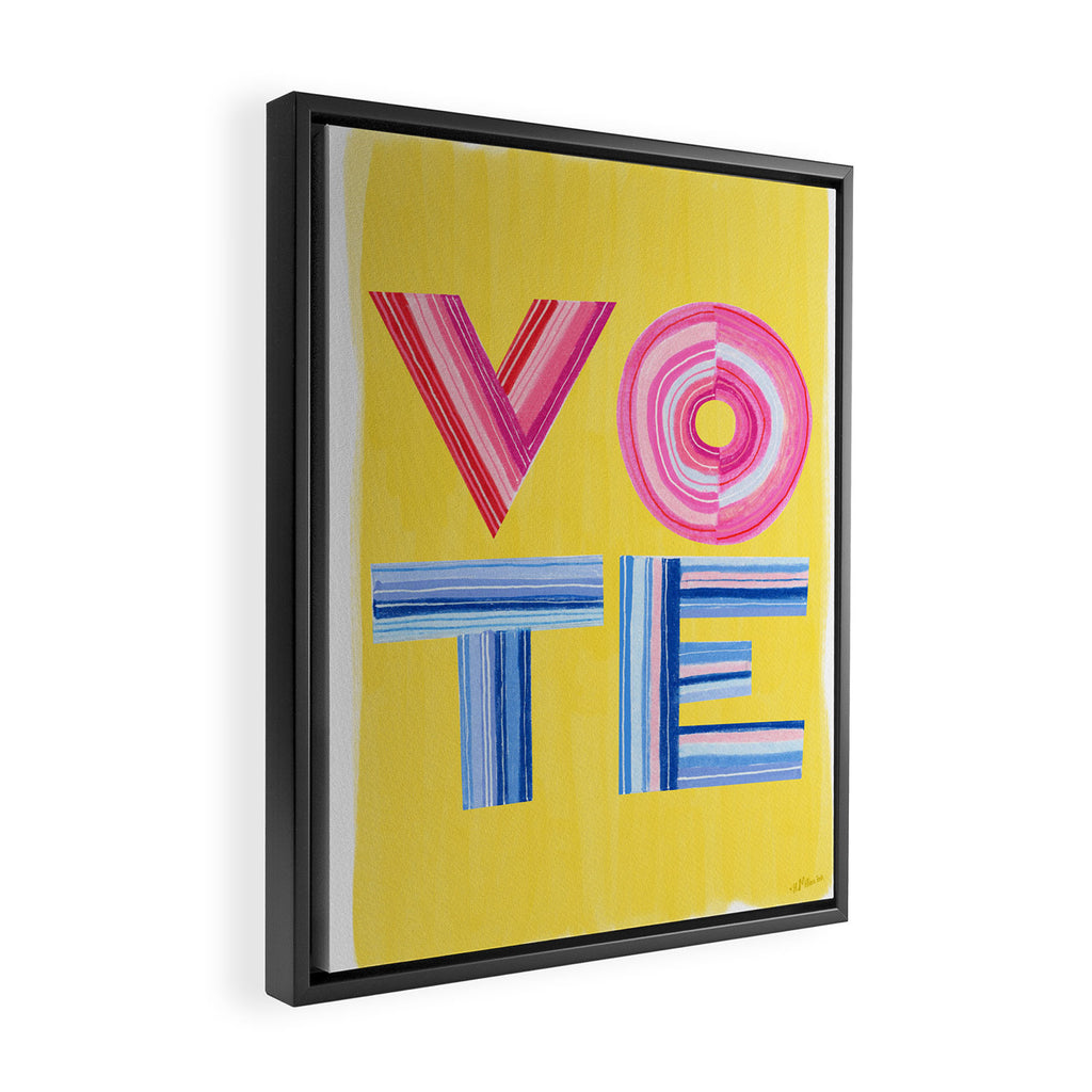 Vote Hand Lettering on Yellow Watercolor Background Framed Canvas Print Gallery Image 2