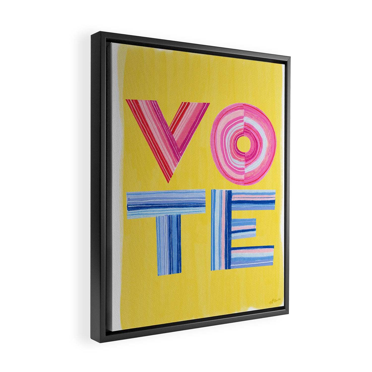 Vote Hand Lettering on Yellow Watercolor Background Framed Canvas Print Gallery Image 2