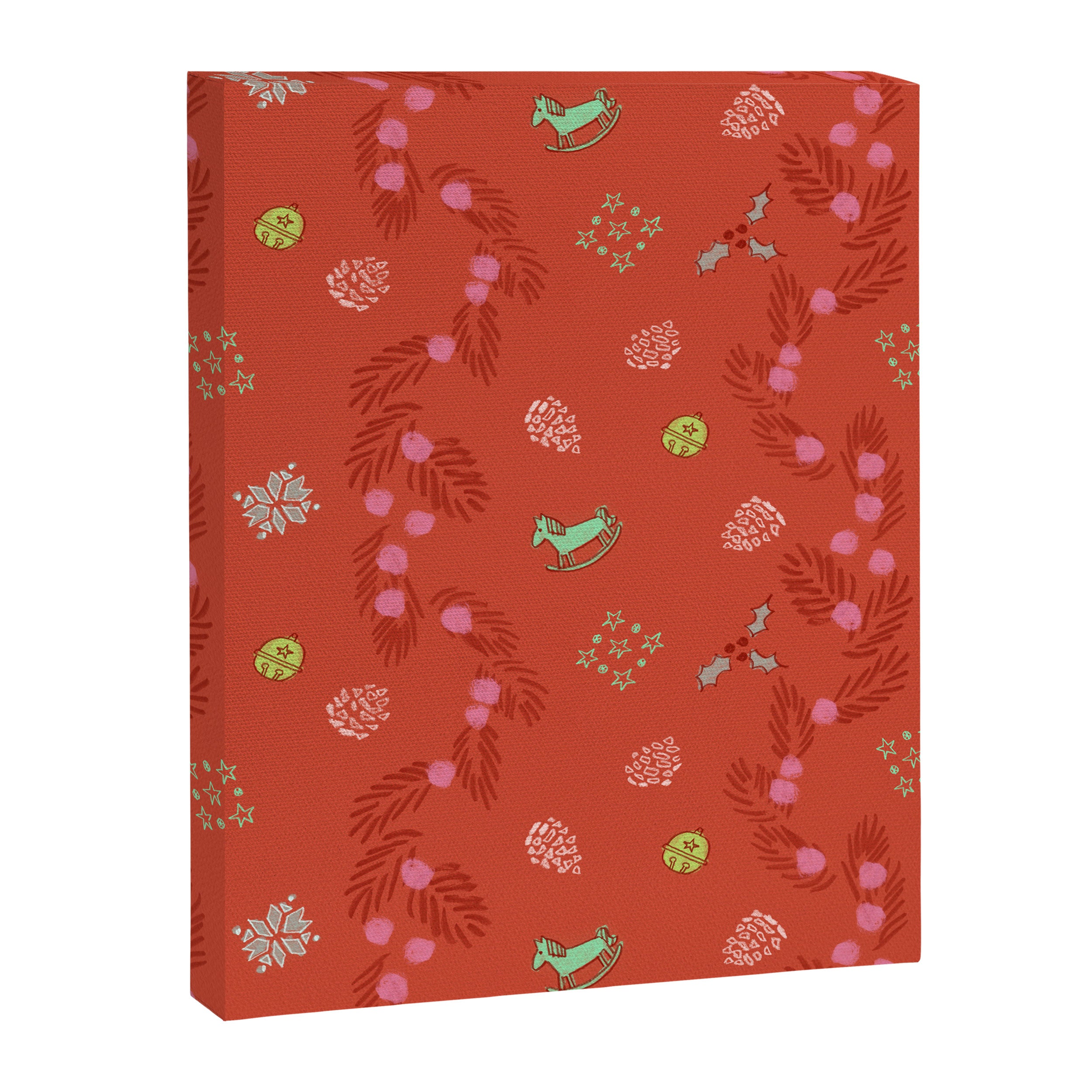 Whimsical Tiny Toys & Pine Branches in Red Canvas Print Gallery Image 6