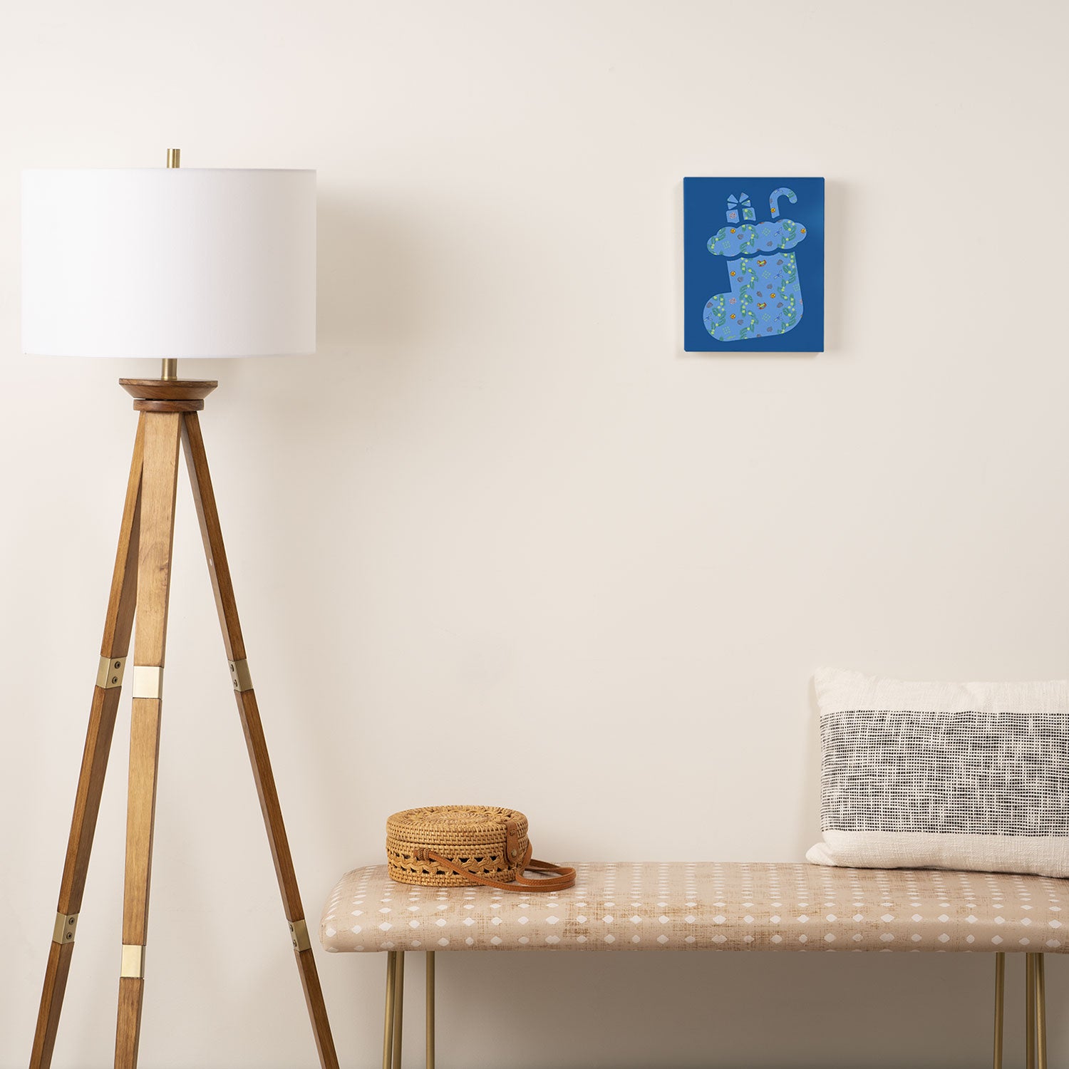 Whimsical Tiny Toys & Pine Branches in Blue Canvas Print Gallery Image 2