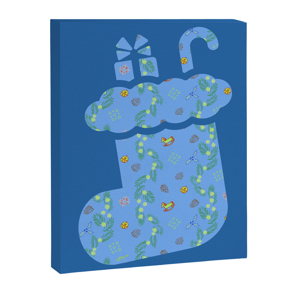 Whimsical Tiny Toys & Pine Branches in Blue Canvas Print Gallery Image 6