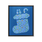 Whimsical Tiny Toys & Pine Branches in Blue Framed Canvas Print Gallery Image 6