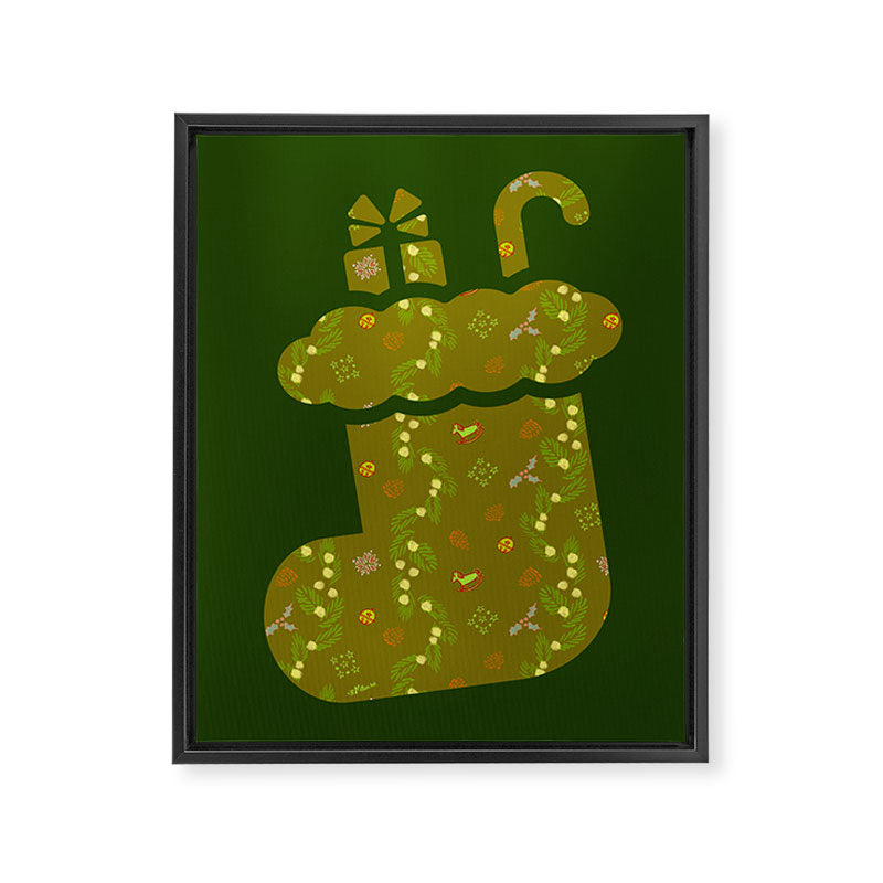 Whimsical Tiny Toys & Pine Branches in Green Framed Canvas Print Gallery Image 6