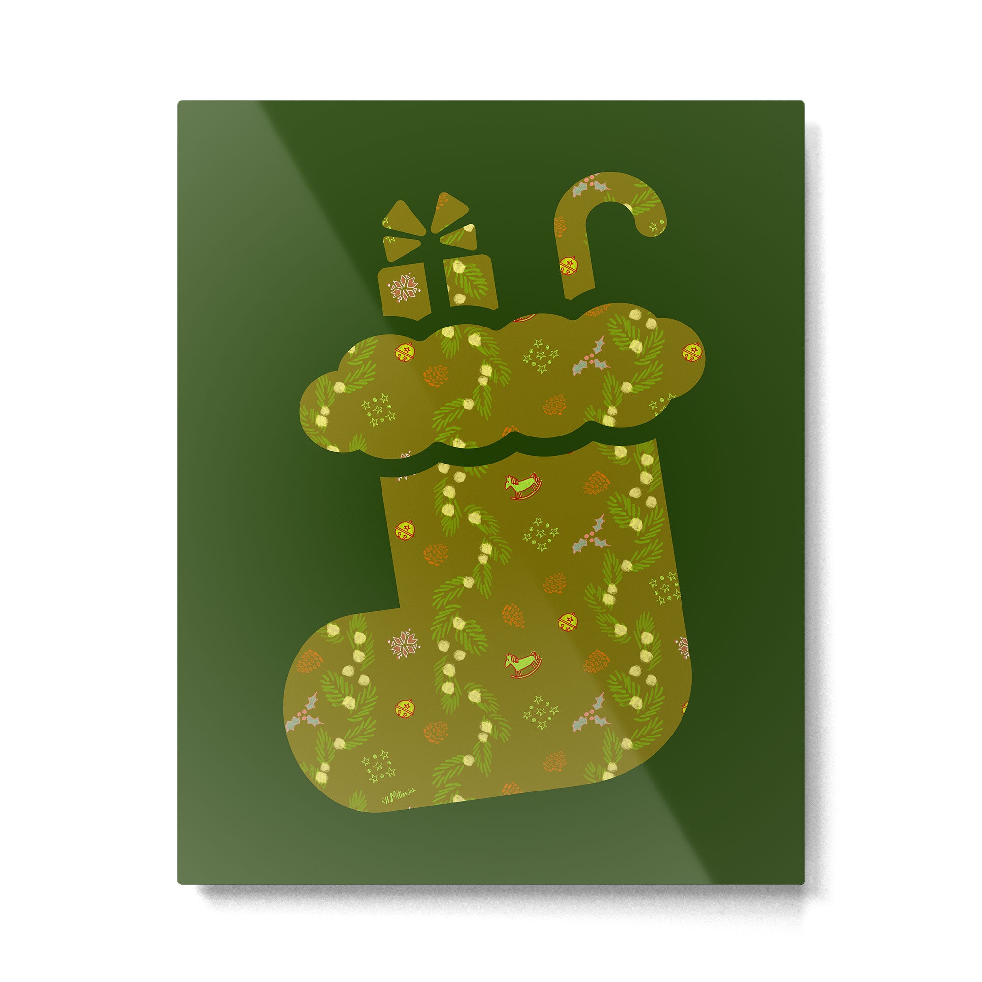 Whimsical Tiny Toys & Pine Branches in Green Metal Print Gallery Image 4
