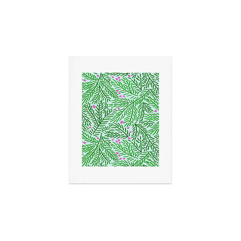 Winter Berries & Pine Branches in Green Art Print Gallery Image 1