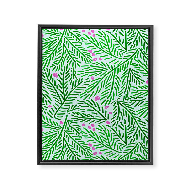 Winter Berries & Pine Branches in Green Framed Canvas Print Gallery Image 6