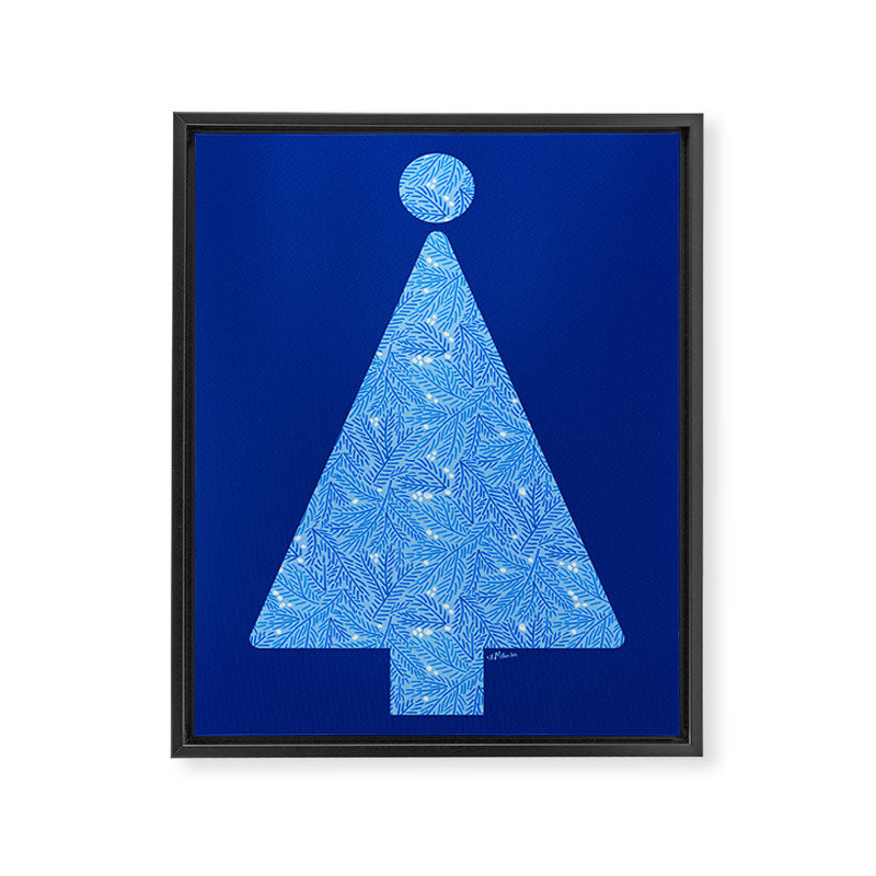 Winter Berries & Pine Branches in Blue Framed Canvas Print Gallery Image 6