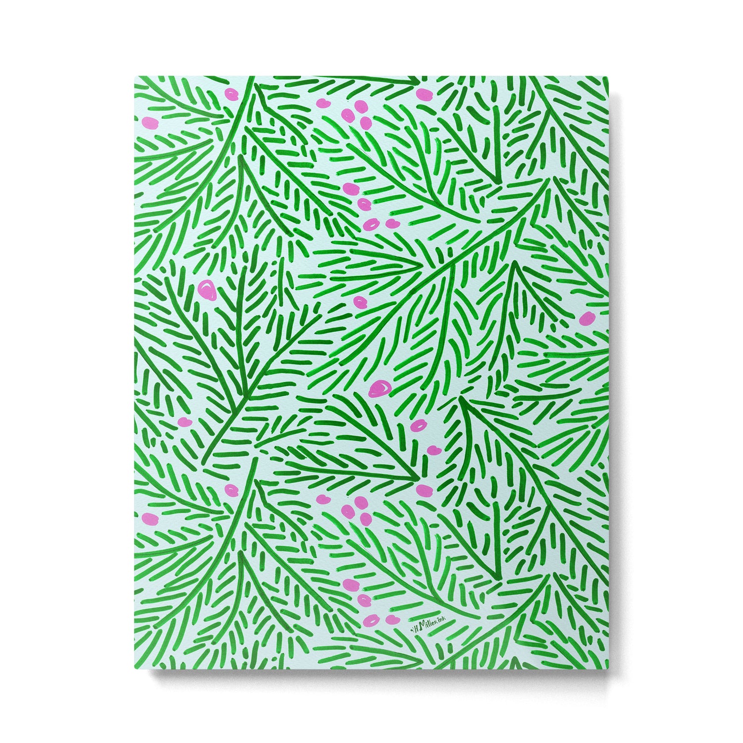 Winter Berries & Pine Branches in Green Metal Print Gallery Image 4