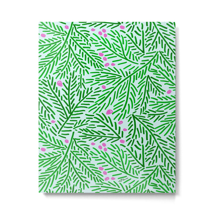 Winter Berries & Pine Branches in Green Metal Print Gallery Image 1