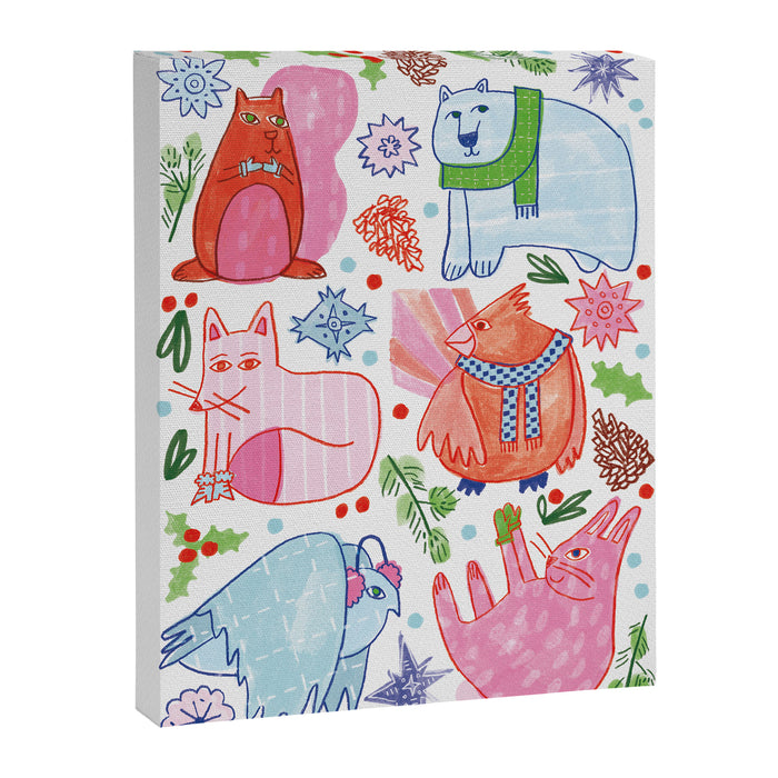 Winter Forest Woodland Animals in Pink & Blue Canvas Print Gallery Image 1