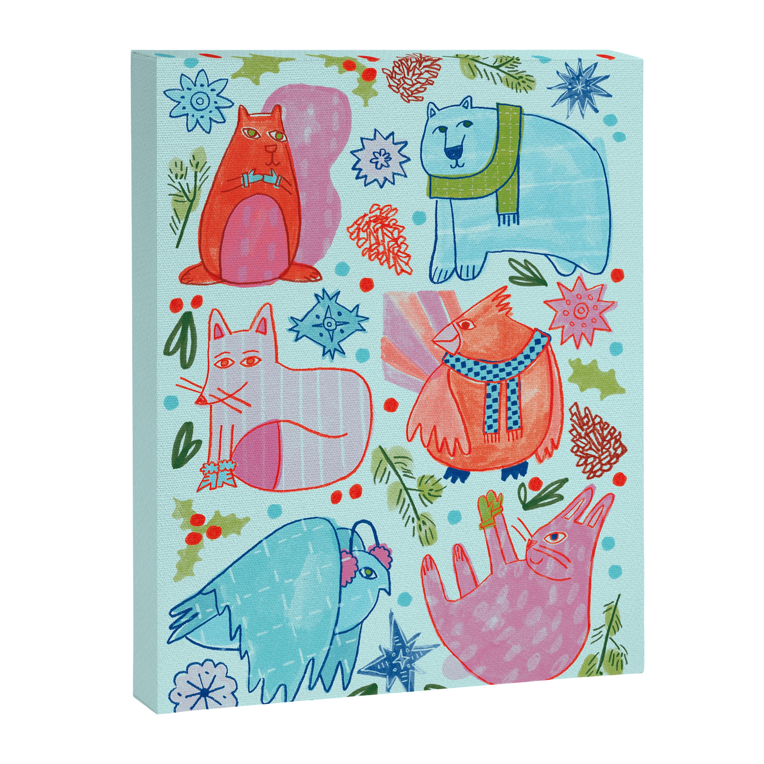 Winter Forest Woodland Animals in Arctic Blue Canvas Print Gallery Image 6