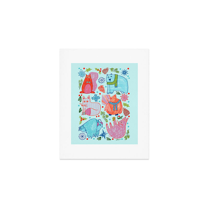 Winter Forest Woodland Animals in Arctic Blue Art Print Gallery Image 1