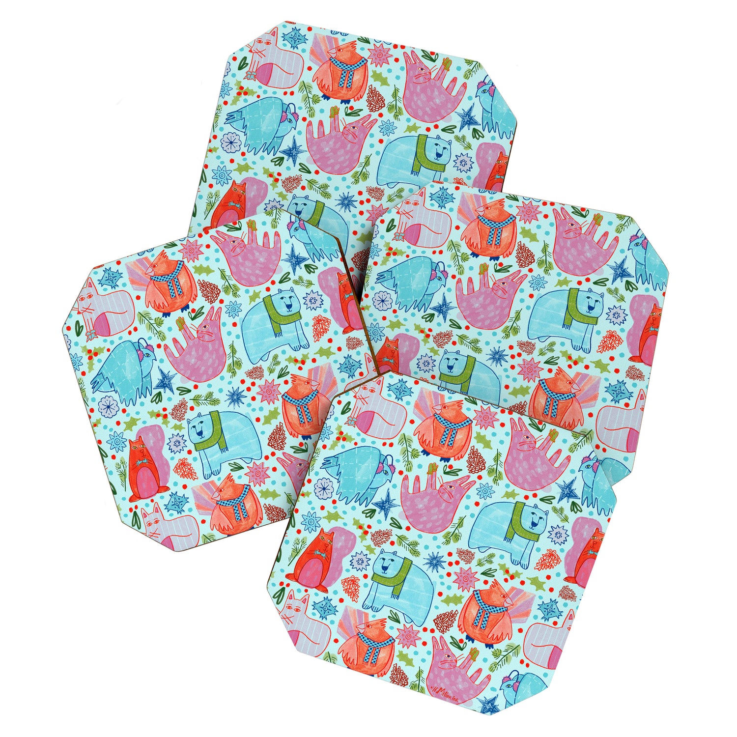 Winter Forest Woodland Animals in Arctic Blue Coaster Gallery Image 1