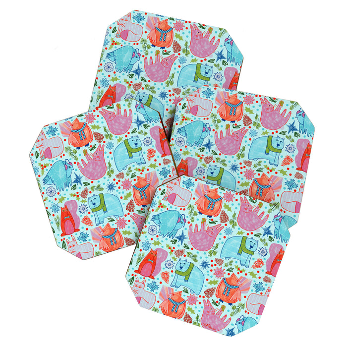 Winter Forest Woodland Animals in Arctic Blue Coaster Gallery Image 1