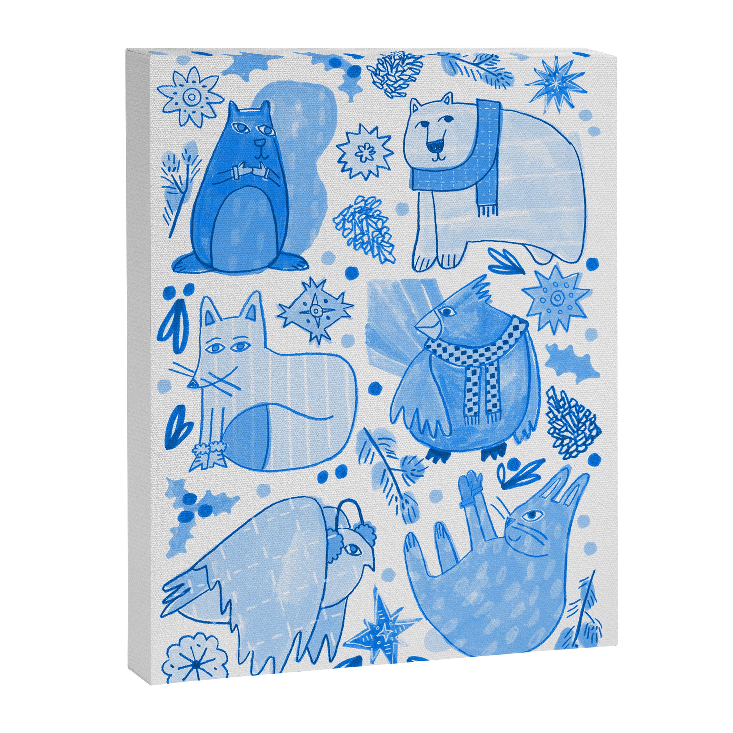 Winter Forest Woodland Animals in Blue Canvas Print Gallery Image 6