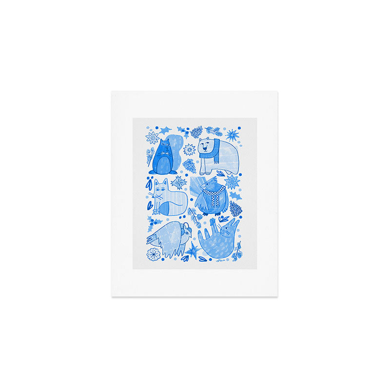 Winter Forest Woodland Animals in Blue Art Print Gallery Image 1
