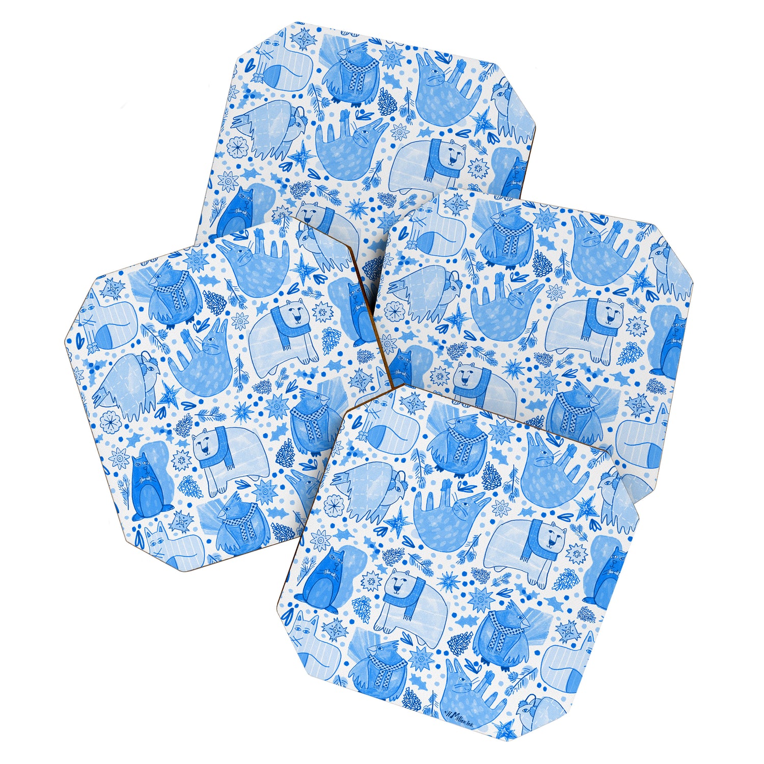 Winter Forest Woodland Animals in Blue Coaster Gallery Image 1