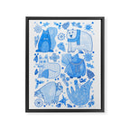 Winter Forest Woodland Animals in Blue Framed Canvas Print Gallery Image 6