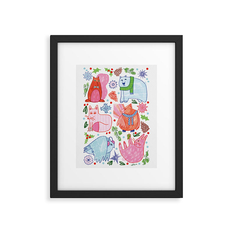 Winter Forest Woodland Animals in Pink & Blue Framed Art Print Gallery Image 5