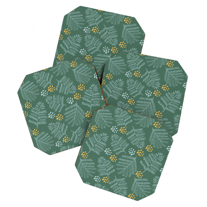 Winter & Woodsy Pine Trees in Forest Green Coaster Gallery Image 1