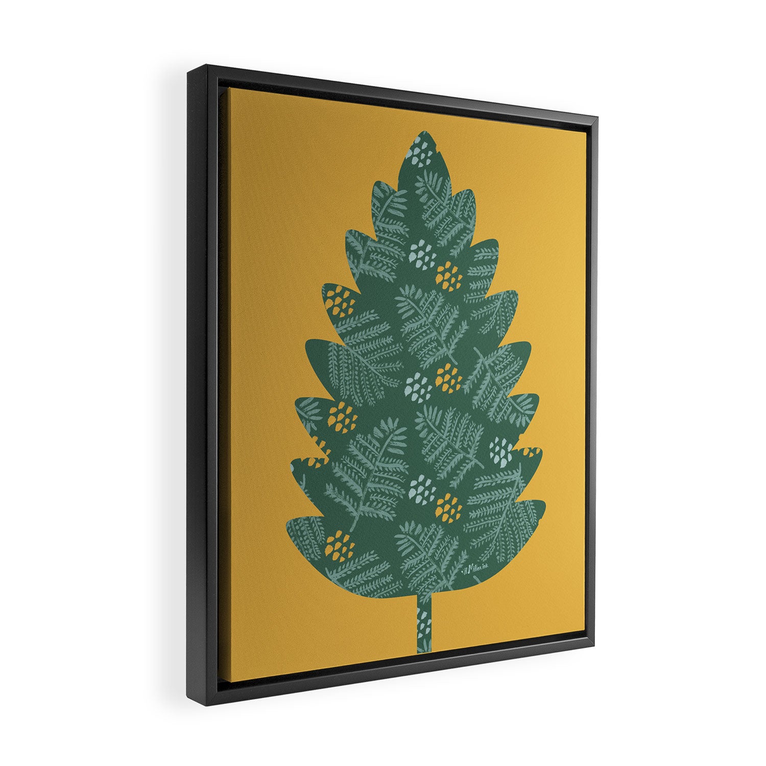 Winter & Woodsy Pine Trees in Forest Green Framed Canvas Print Gallery Image 2