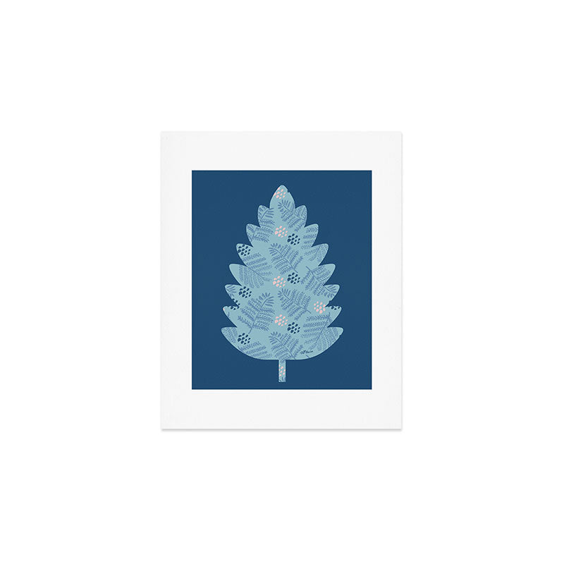 Winter & Woodsy Pine Trees in Warm Blue Art Print Gallery Image 1