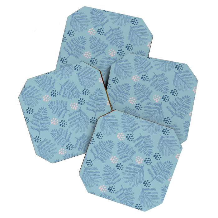 Winter & Woodsy Pine Trees in Warm Blue Coaster Gallery Image 1