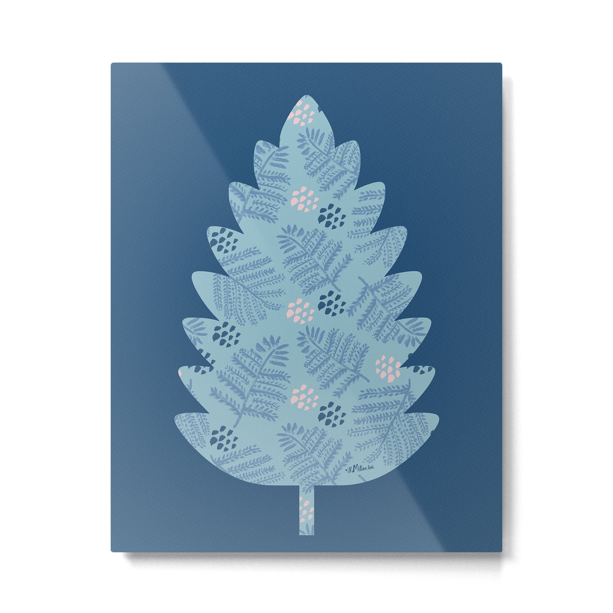Winter & Woodsy Pine Trees in Warm Blue Metal Print Gallery Image 4