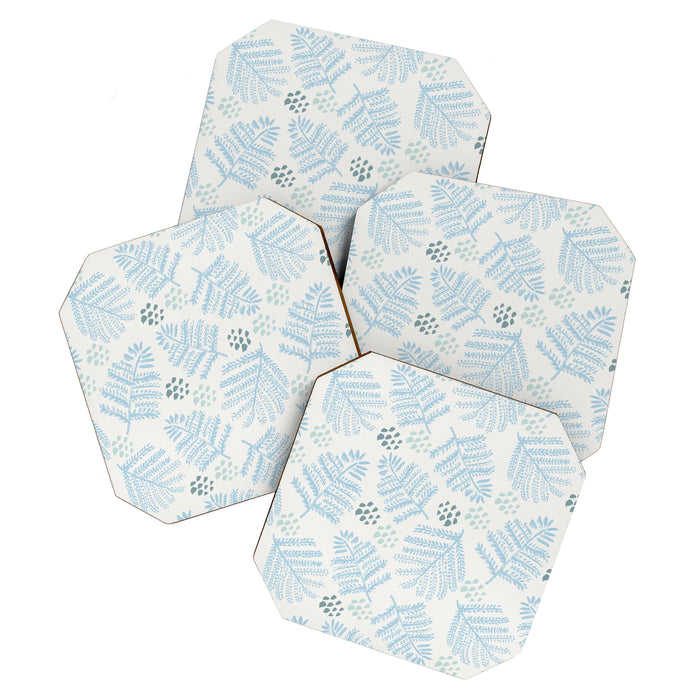 Winter & Woodsy Pine Trees in White & Blue Coaster Gallery Image 1
