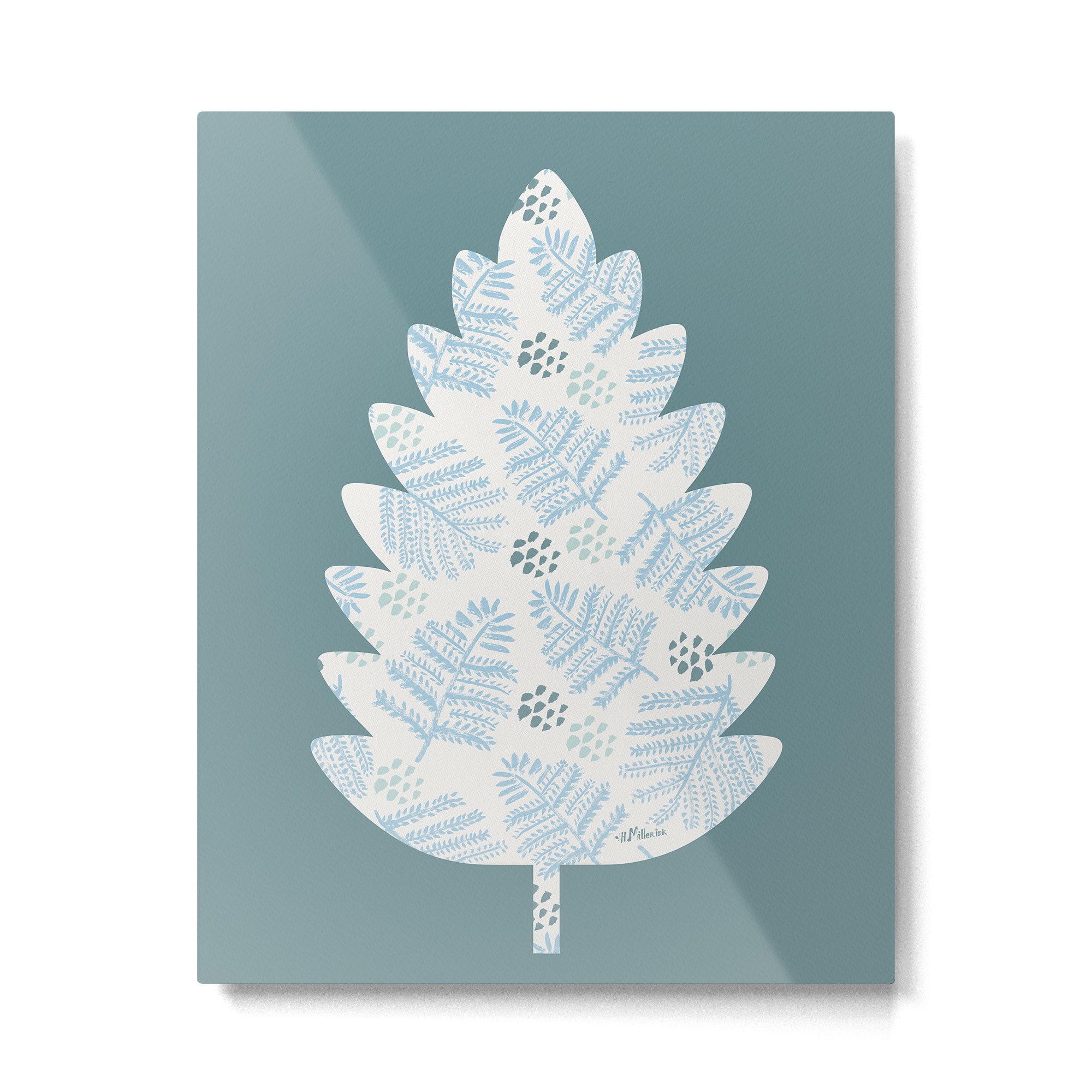 Winter & Woodsy Pine Trees in White & Blue Metal Print Gallery Image 4