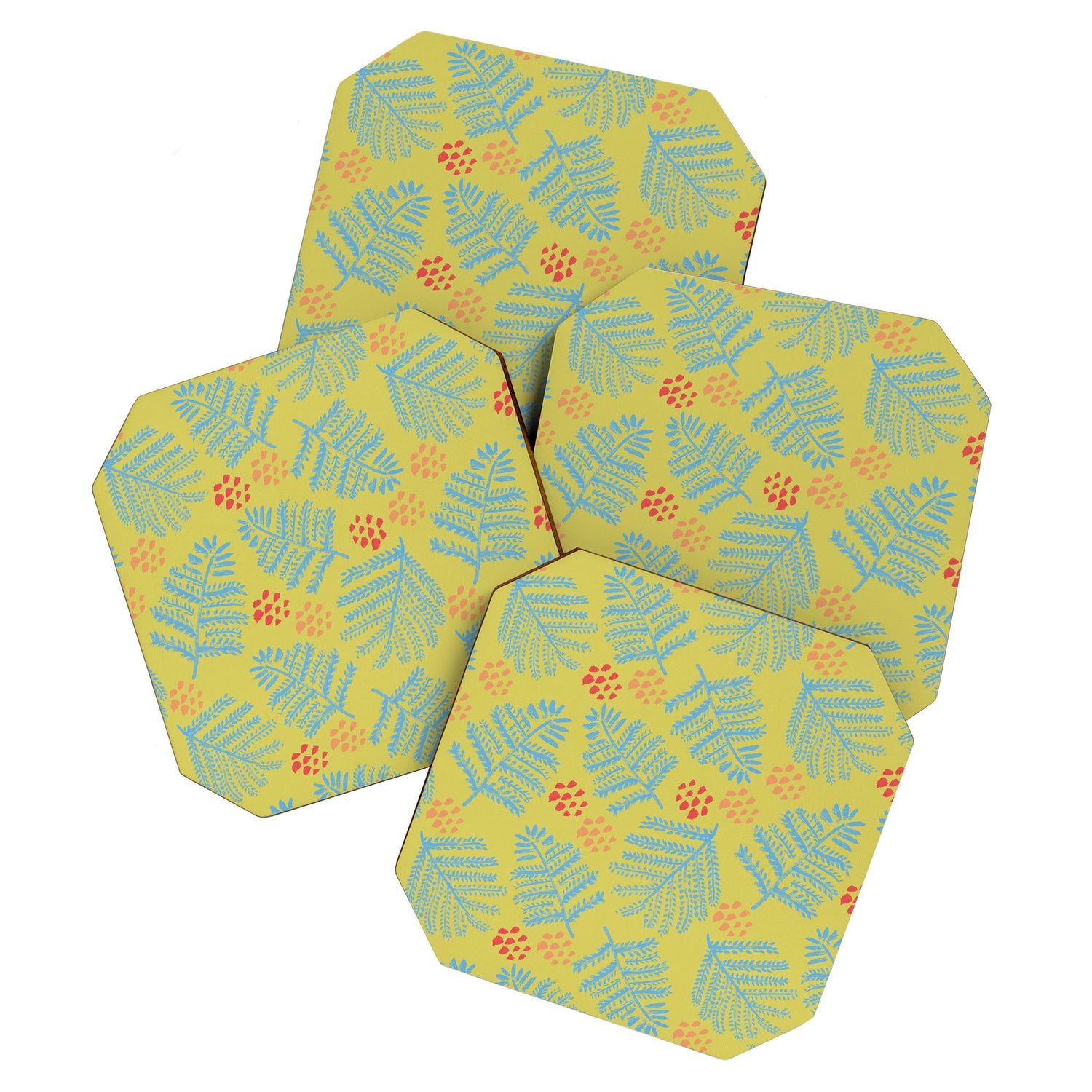 Winter & Woodsy Pine Trees in Yellow & Blue Coaster Gallery Image 1