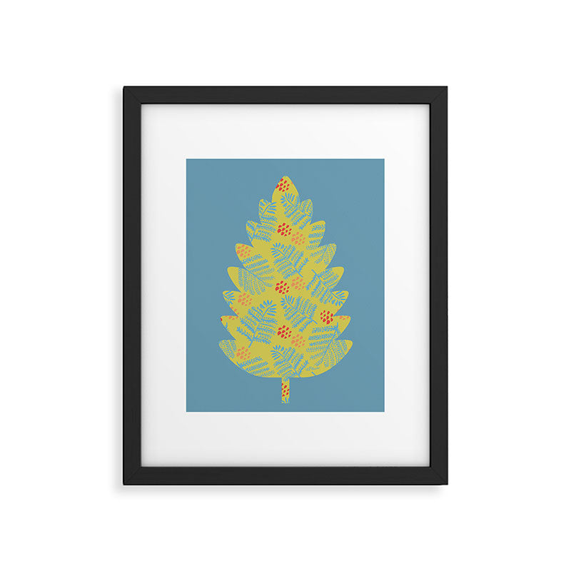 Winter & Woodsy Pine Trees in Yellow & Blue Framed Art Print Gallery Image 5