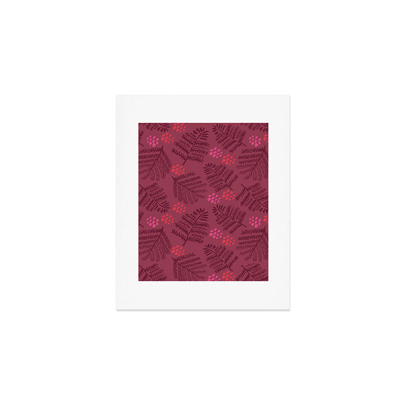 Winter & Woodsy Pine Trees in Ruby Red Art Print Gallery Image 1