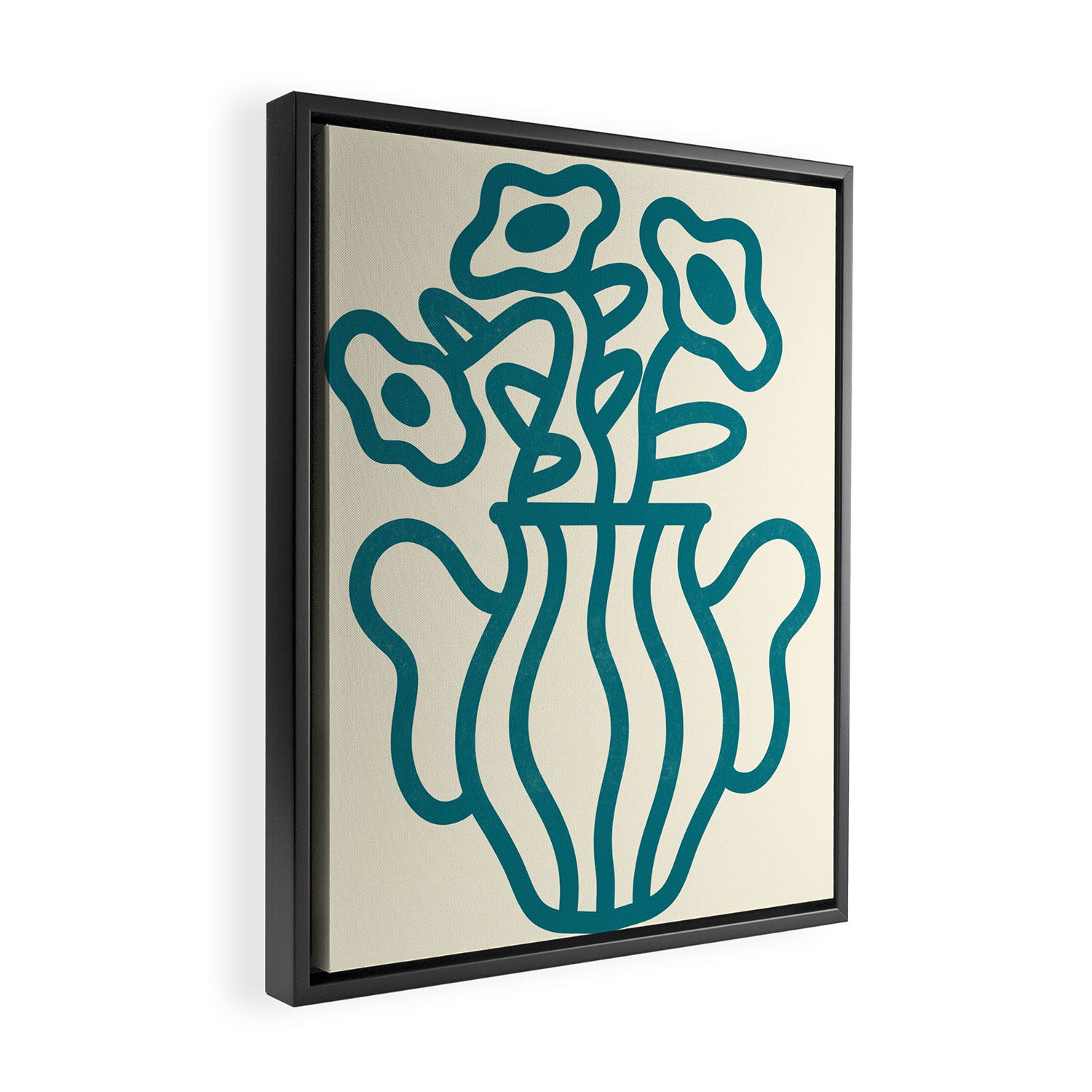 Abstract Minimalist Flowers in Blue Vase Framed Canvas Print Gallery Image 2