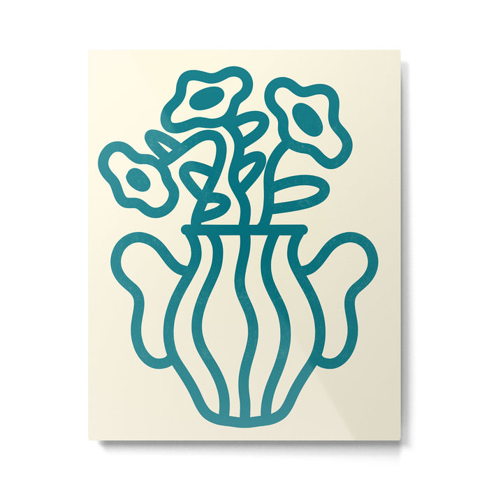 Abstract Minimalist Flowers in Blue Vase Metal Print Gallery Image 1