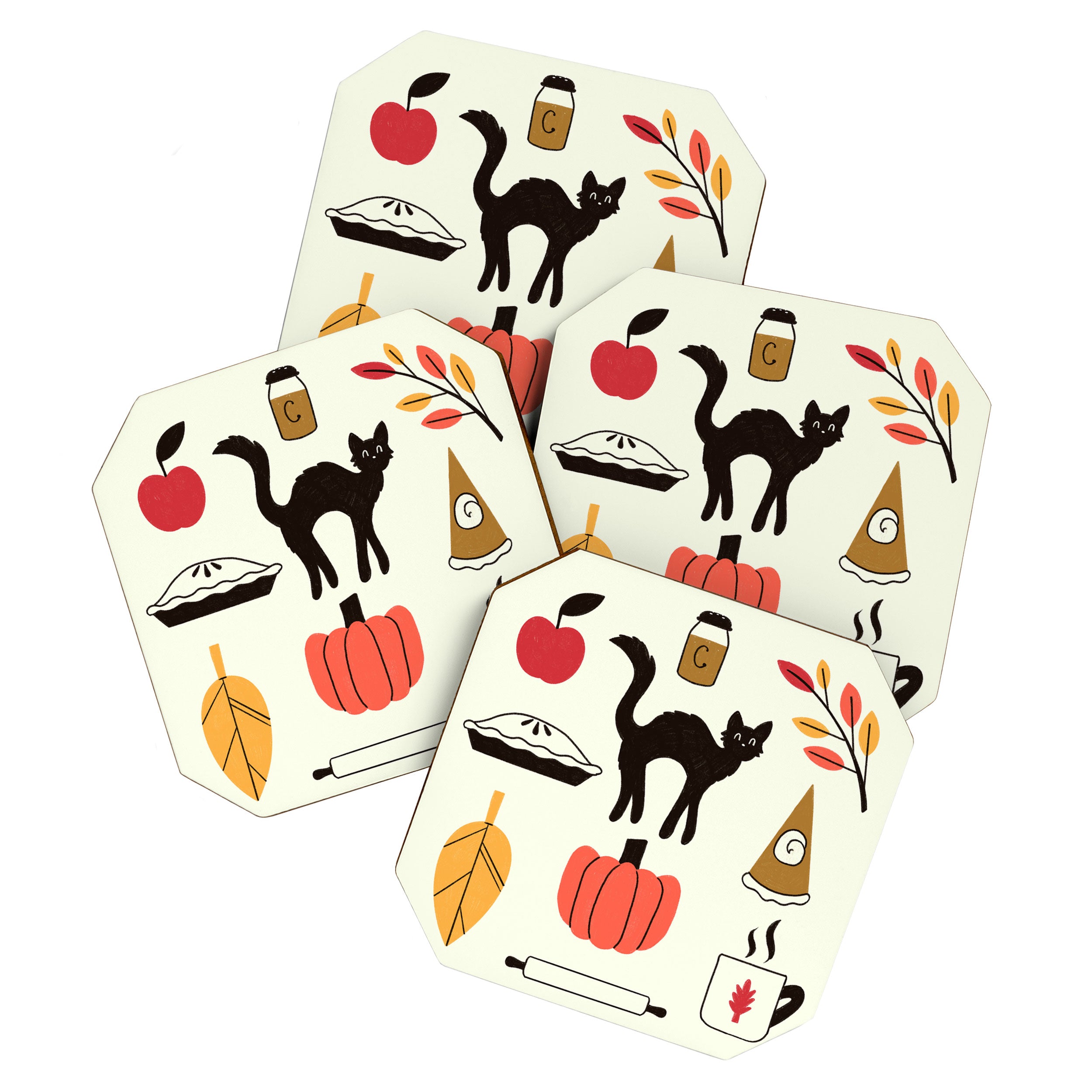 Black Cat Pumpkin Autumn Baking Motif Coaster Gallery Image 1