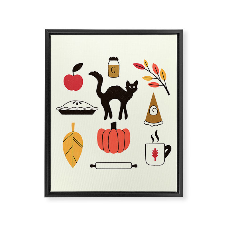 Black Cat Pumpkin Autumn Baking Motif Framed Canvas Print Gallery Image 8