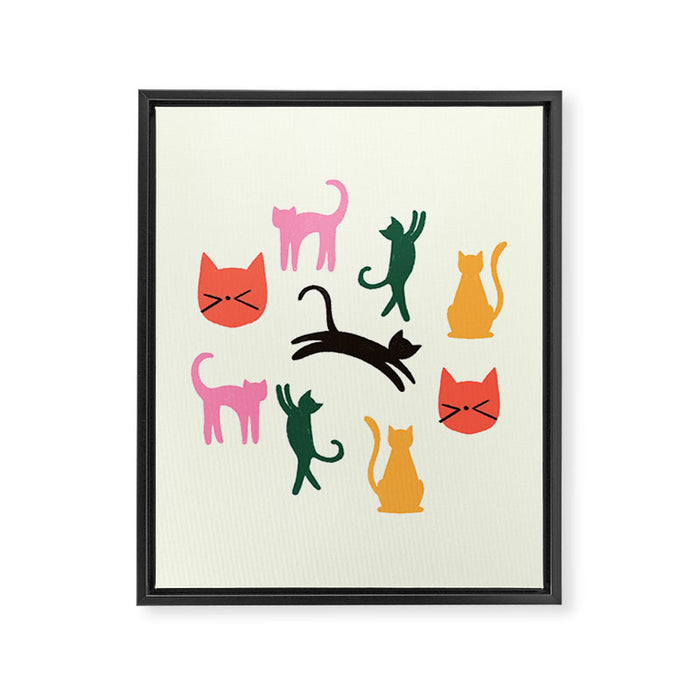 Colorful Cats Pattern Framed Canvas Print Gallery Image 1
