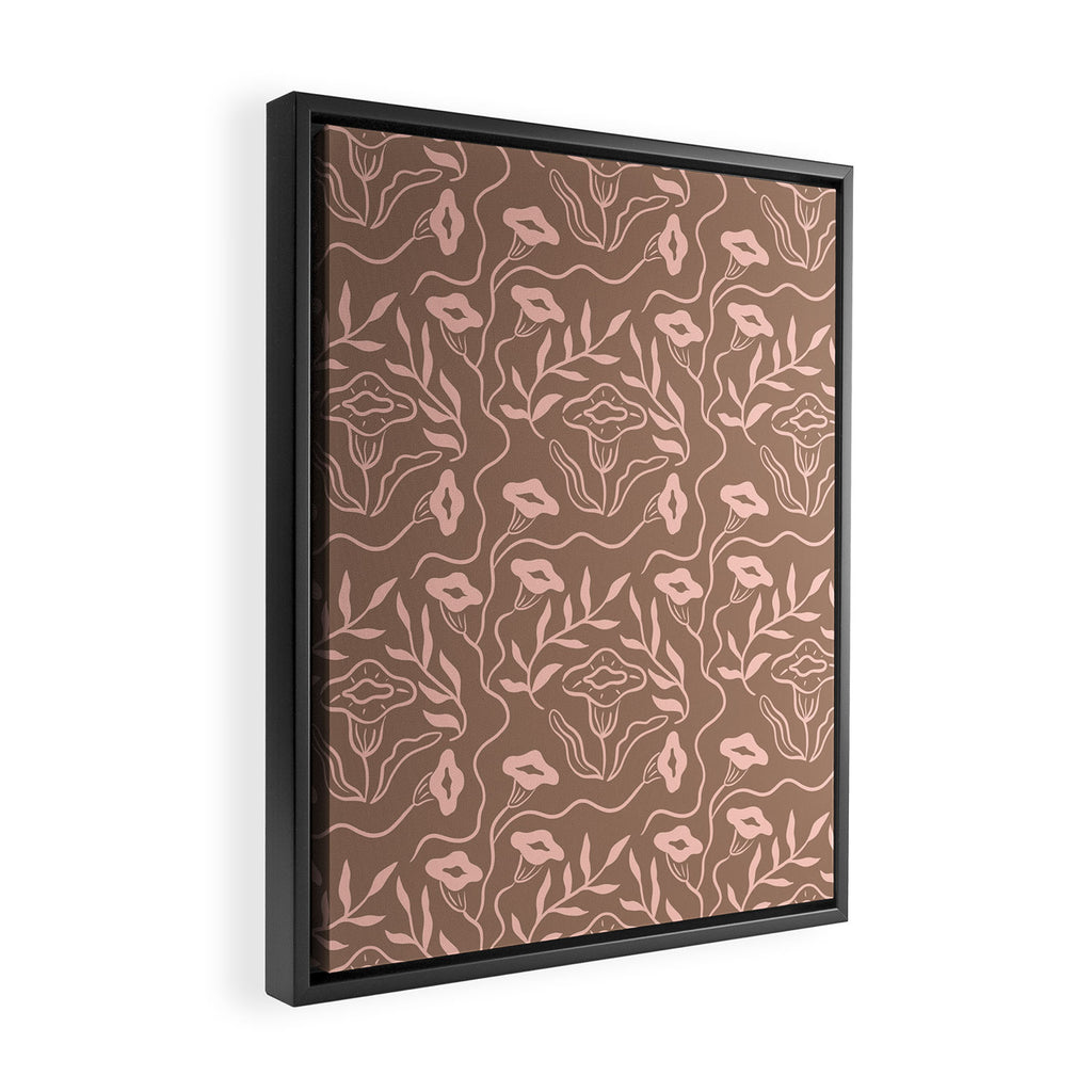 Dreamy Victorian Flower Pattern on Mocha Mousse Framed Canvas Print Gallery Image 2