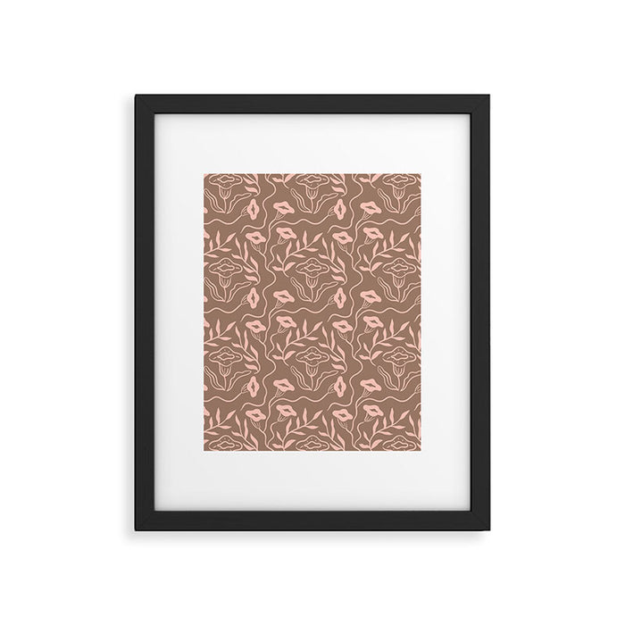 Dreamy Victorian Flower Pattern on Mocha Mousse Framed Art Print Gallery Image 1