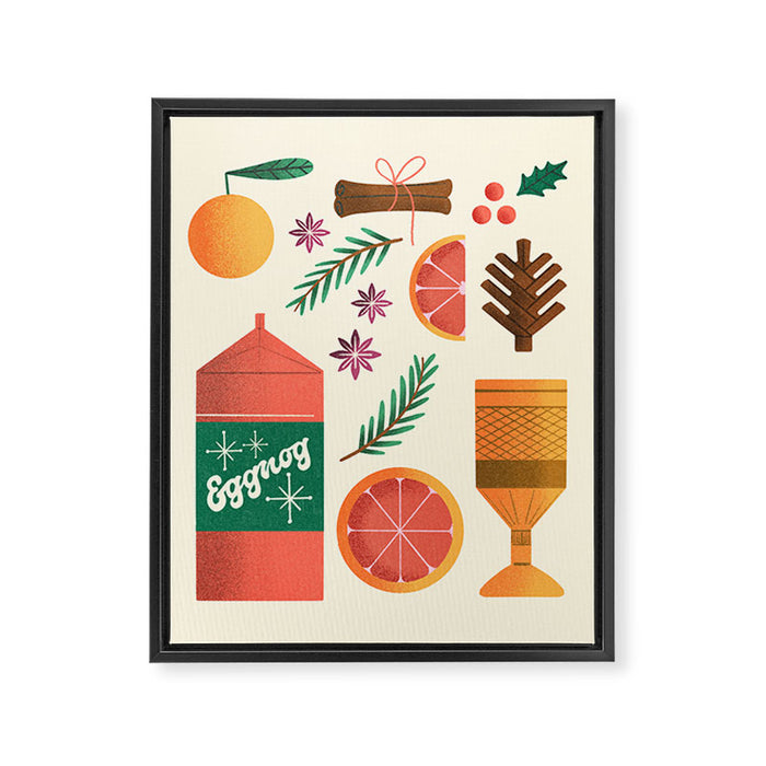 Egg Nog and Holiday Aromatic Foods Still Life Framed Canvas Print Gallery Image 1
