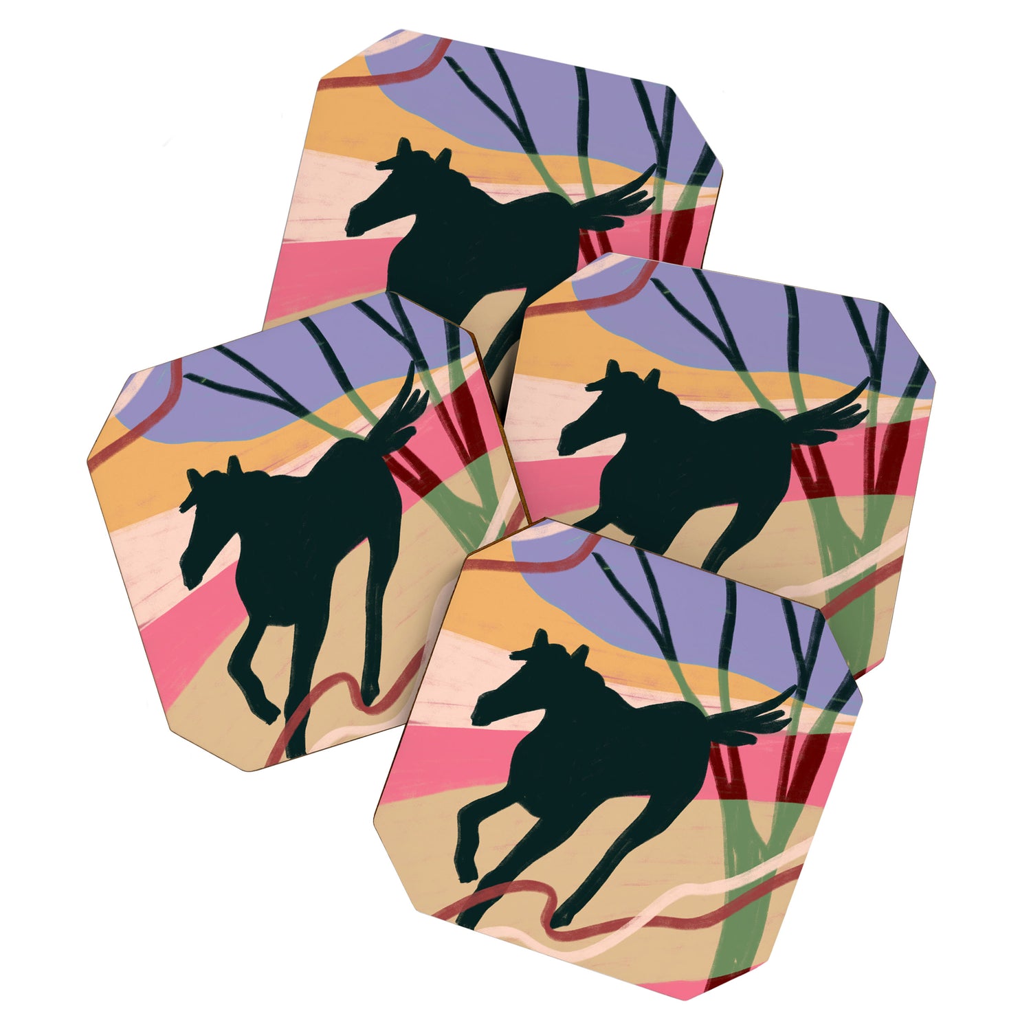 Expressive Running Horse in the Countryside  Coaster Gallery Image 1