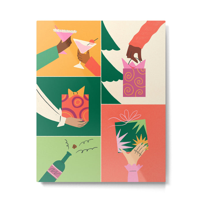 Festive Holiday Gift Exchange Illustration Metal Print Gallery Image 1