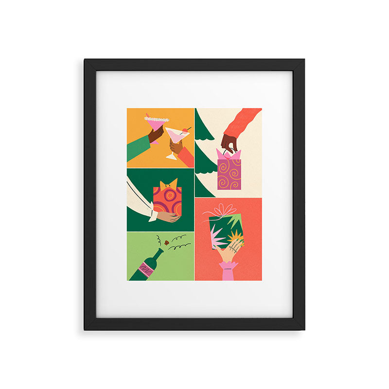 Festive Holiday Gift Exchange Illustration Framed Art Print Gallery Image 5