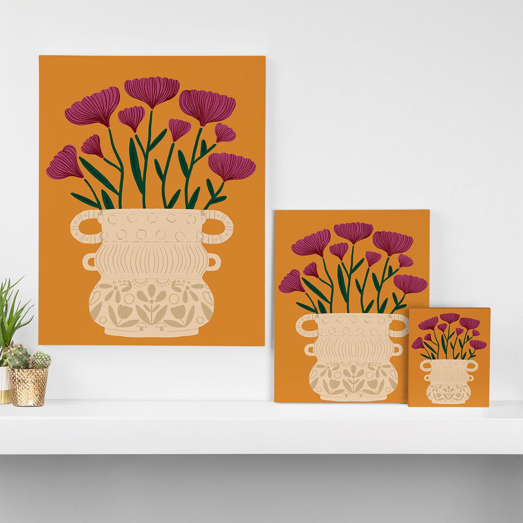 Ivory Vintage Flower Vase on Marigold Canvas Print Gallery Image 3