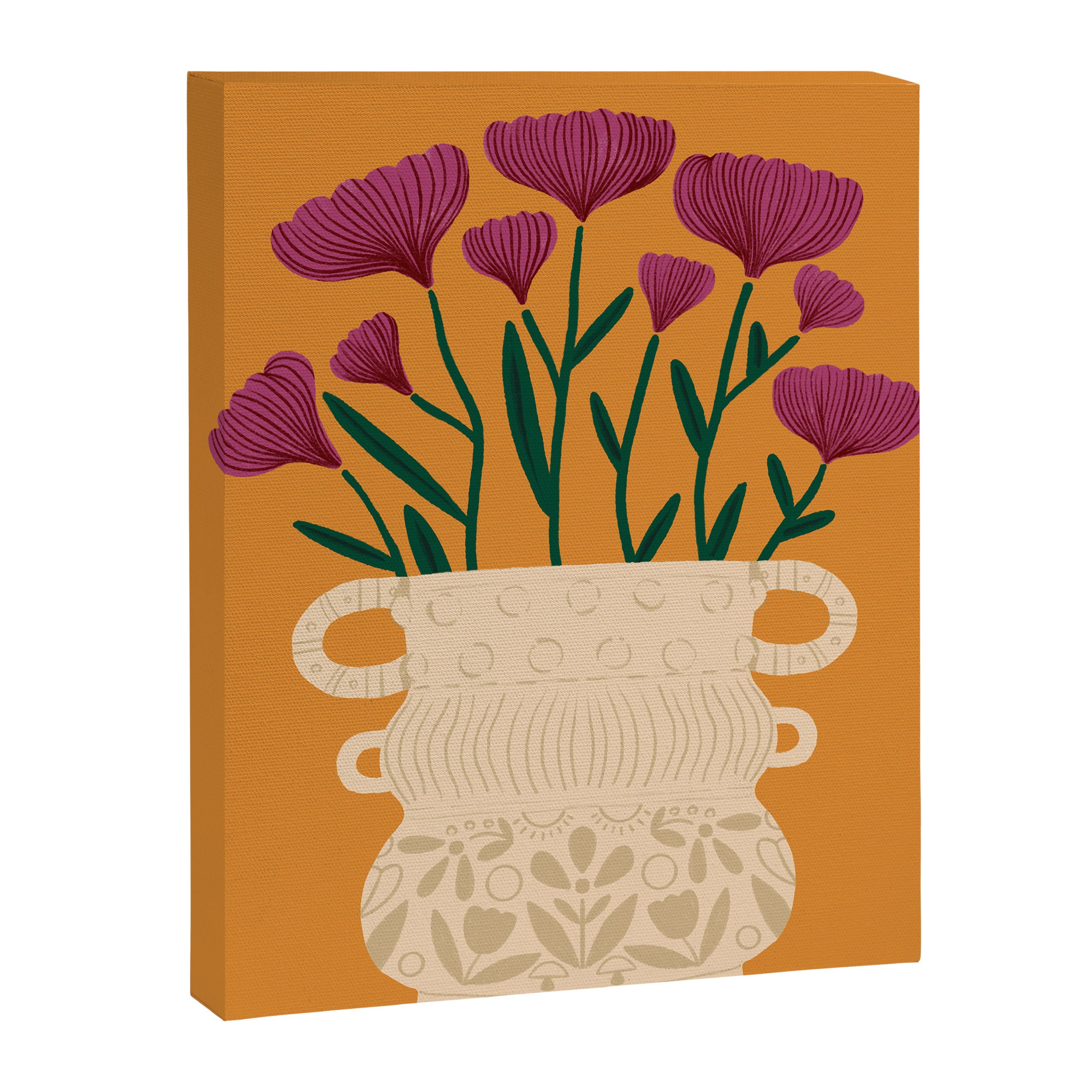 Ivory Vintage Flower Vase on Marigold Canvas Print Gallery Image 3
