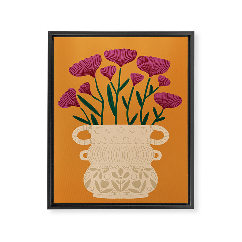 Ivory Vintage Flower Vase on Marigold Framed Canvas Print Gallery Image 3