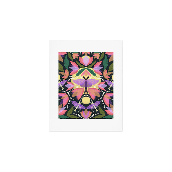 Luna Moth and Bougainvillea Botanical Pattern Art Print Gallery Image 1