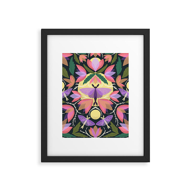 Luna Moth and Bougainvillea Botanical Pattern Framed Art Print Gallery Image 6