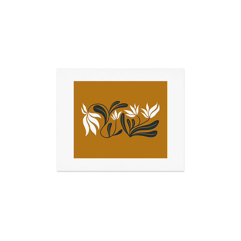 Mid-century lilies on ochre  Art Print Gallery Image 1